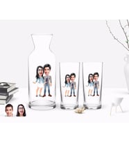 BK Gift Kişiye Özel Renkli Baskılı Sevgililer Karikatürlü İkili Rakı Bardağı ve Karaf Hediye Seti-81 (Model 1)