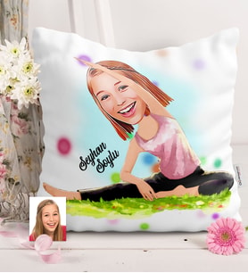 BK Gift Kişiye Özel Bayan Yoga Temalı Karikatürlü  Yastık  1