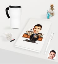 BK Gift Kişiye Özel Bay Avukat Karikatürlü Beyaz Defter Kalem ve Termos Mug Seti - 2 (Model 1)