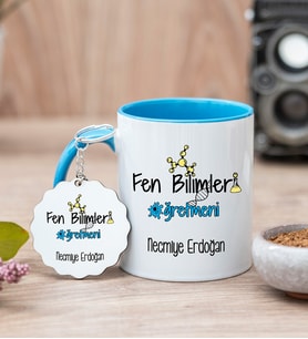 Fen Bilimleri Öğretmeni Mavi Kupa Bardak Ve Anahtarlık Set