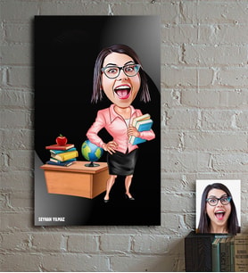 BK Gift Kişiye Özel Bayan Öğretmen Karikatürlü Ahşap Tablo - 5