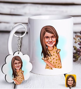 BK Gift Kişiye Özel Kız Çocuk Karikatürlü Beyaz Kupa ve Anahtarlık Hediye Seti-8 (Model 1)