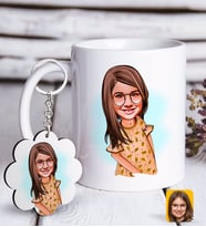 BK Gift Kişiye Özel Kız Çocuk Karikatürlü Beyaz Kupa ve Anahtarlık Hediye Seti-8 (Model 1)