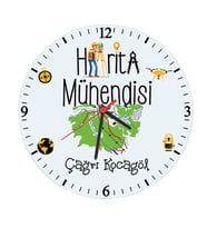 Biresimden Harita Mühendisine Hediye İsim Baskılı Kişiye Cam Duvar Saati