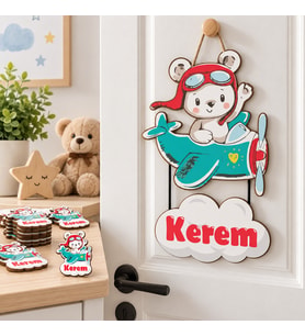 Kişiye Özel Kapı Süsü Ve 50 Adet Magnet Seti Yeşil Uçak