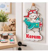 Kişiye Özel Kapı Süsü Ve 50 Adet Magnet Seti Yeşil Uçak