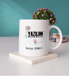 Yazılım Mühendisi Tasarımlı Kişiye Özel Hediye Yazılım Mühendisi Kupa Bardak ve Taş Bardak Altlığı Seti