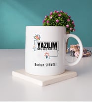 Yazılım Mühendisi Tasarımlı Kişiye Özel Hediye Yazılım Mühendisi Kupa Bardak ve Taş Bardak Altlığı Seti