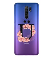 Pembe Çiçekli Harf Tasarım Süper Şeffaf Silikon Telefon Kılıfı Xiomai Redmi 9 Ü-