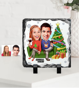 BK Gift Kişiye Özel Yılbaşı Temalı Sevgililer Karikatürlü Dekoratif Doğal Taş - 4