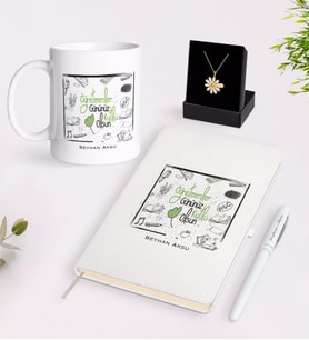 BK Gift Kişiye Özel Öğretmenler Günümüz Kutlu Olsun Beyaz Kupa Defter Kalem ve İsimli Papatya Kolye Hediye Seti-8 (Model 1)