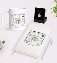 BK Gift Kişiye Özel Öğretmenler Günümüz Kutlu Olsun Beyaz Kupa Defter Kalem ve İsimli Papatya Kolye Hediye Seti-8 (Model 1)