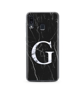 Samsung A30 Siyah Mermer Harf Tasarımlı Telefon Kılıfı G-Harfi 