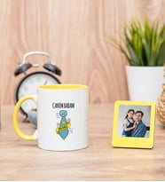 Babalar Günü Hediyesi Sarı Kupa Bardak ve Sarı Mini Fotoğraf Çerçevesi