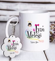BK Gift Kişiye Özel Evin Meleği Beyaz Kupa ve Anahtarlık Hediye Seti (Model 1)