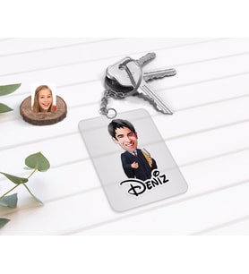 BK Gift Kişiye Özel Erkek Avukat Karikatürlü Şeffaf Pleksi Anahtarlık-1 (Beyaz)
