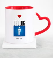 BK Gift Kişiye Özel Mesleki Ürolog Kırmızı Kalpli Kupa Bardak
