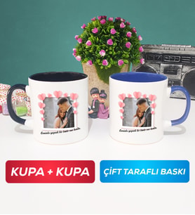 İkili Sevgiliye Sevgililer Günü Hediyesi 12 Kupa Bardak Siyah Lacivert