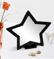 BK Gift Kişiye Özel Siyah Yıldız Tasarımlı Ahşap Masa ve Makyaj Aynası