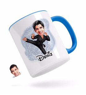 BK Gift Kişiye Özel Erkek Karateci Karikatürlü Mavi Kupa Bardak-1