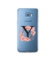 Pembe Çiçekli Harf Tasarım Süper Şeffaf Silikon Telefon Kılıfı Samsung C5 Pro   