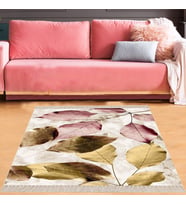 Gold Pembe Yaprak Desenli Dijital Baskı Yıkanabilir Kaymaz Taban Salon Halısı ve Yolluk (Gold)