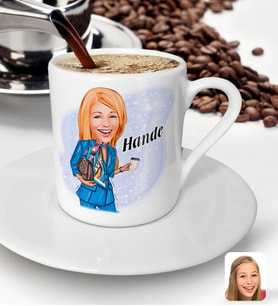 BK Gift Kişiye Özel Kadın Moda İkonu Karikatürlü Türk Kahvesi Fincanı-5 (Beyaz)
