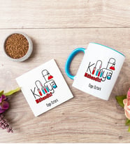 Kimya Mühendisi Mavi Kupa Bardak Ve Bardak Altlığı Seti