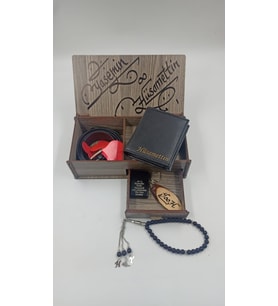 KİŞİYE ÖZEL AHŞAP KUTULU ERKEK CÜZDAN KEMER SET