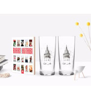 BK Gift Kişiye Özel Renkli Baskılı Galata Kulesi Tasarımlı İkili Rakı Bardağı ve Rakı Cep Kitabı Hediye Seti-11 (Model 1)