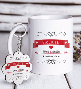 BK Gift Kişiye Özel Sevgililer Günü Beyaz Kupa ve Anahtarlık Hediye Seti-44 (Model 1)