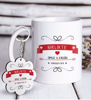 BK Gift Kişiye Özel Sevgililer Günü Beyaz Kupa ve Anahtarlık Hediye Seti-44 (Model 1)