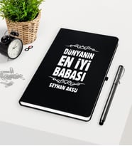 BK Gift Kişiye Özel Dünyanın En İyi Babası Siyah Defter Kalem Seti-6