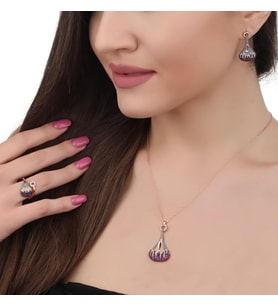 Gümüş Zirkon Taşlı Fantastik Tasarım Günlük Set (Rose)
