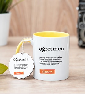 Öğretmen Kelime Anlamı Sarı Kupa Bardak Ve Anahtarlık Set