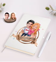 BK Gift Kişiye Özel Yılın En Mükemmel Çifti Karikatürlü Beyaz Defter ve Kalem Hediye Seti-5
