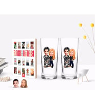 BK Gift Kişiye Özel Renkli Baskılı Sevgililer Karikatürlü İkili Rakı Bardağı ve Rakı Cep Kitabı Hediye Seti-7 (Model 1)