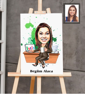 Kişiye Özel İş Kadını Karikatürlü  Ahşap Tablo 30x47 Bayan-2