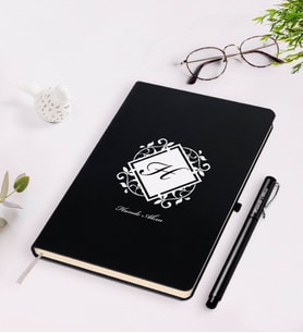 BK Gift Kişiye Özel Baş Harf İsim Tasarımlı Siyah Defter Kalem Seti-10