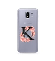 Pembe Çiçekli Harf Tasarım Süper Şeffaf Silikon Telefon Kılıfı Samsung J4 K-Harf