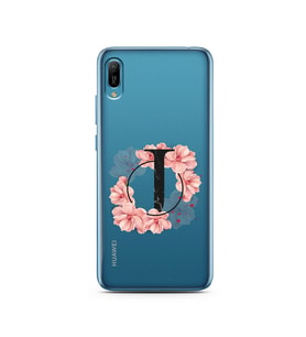 Pembe Çiçekli Harf Tasarım Süper Şeffaf Silikon Telefon Kılıfı Huawei Y6 2019 J-