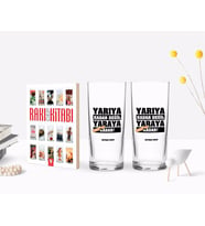 BK Gift Kişiye Özel Renkli Baskılı Yarıya Kadar Değil Yaraya Kadar Tasarımlı İkili Rakı Bardağı ve Rakı Cep Kitabı Hediye Seti-2 (Model 1)