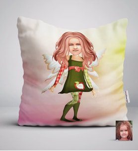 BK Gift Kişiye Özel Kız Çocuk Peri Karikatürlü Beyaz Yastık-1