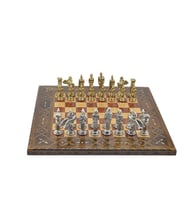Gifthome Metal Satranç Takımı/Seti;Battal,Pegasus,Parlak,Sedefli,Gül, Düz Masif Satranç Tahtası (Çok Renkli)