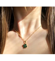 Yonca Kolye Şans Yoncası Yeşil Swarovski Taşlı Altın Kaplama