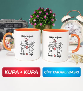 İkili Kişiye Özel Sevgililer Günü Hediyesi Kupa Bardak Turuncu