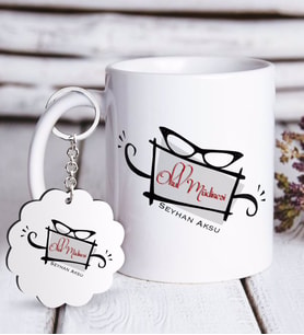 BK Gift Kişiye Özel Okul Müdiresi Beyaz Kupa ve Anahtarlık Hediye Seti-1 (Model 1)