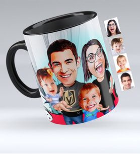 BK Gift Kişiye Özel Aile Karikatürlü Siyah Kupa Bardak  3