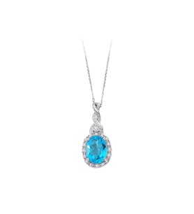 Sirius Pırlanta ve Oval Mavi Topaz Taşlı Sarmaşık Kolye 0704P0101