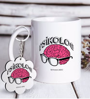 BK Gift Kişiye Özel Mesleki Psikolog Beyaz Kupa ve Anahtarlık Hediye Seti-1 (Model 1)